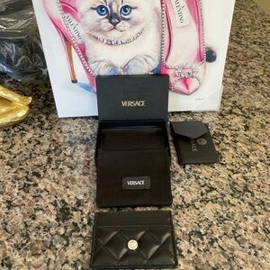 Versace Black Quilted Leather lambskin Card Holder